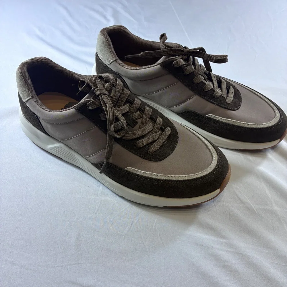 Peter Millar Apollo Sneakers Mens 13 Brown Tan Leather Fabric MF25EF31 Low Top